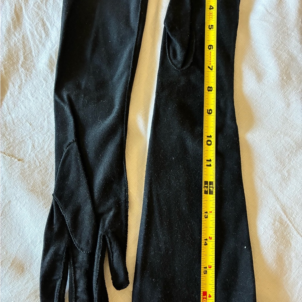 Vintage Elegant Black Long cotton gloves size Small
